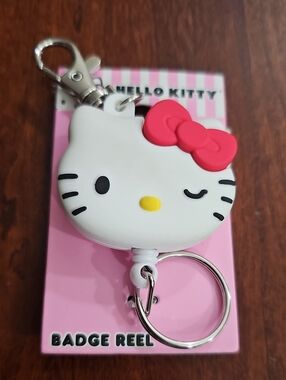 Hello Kitty White and Pink Retractable Badge Reel Keychain
